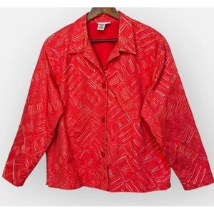 Coldwater Creek Pink Embroidered Button Front Jacket Womens XL Cotton Lined